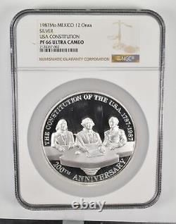 PF66 UCAM 1987 Mo Mexico 12 Onza Silver USA Constitution Graded NGC 0138