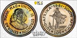 PR68 1961 South Africa 10 Cent Silver Proof, PCGS- Rainbow Toned (Only 1 Finer!)