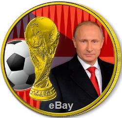 PUTIN-Fifa World Cup 1oz silver coin 24K GILDED partly colored Russia 2018