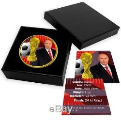 PUTIN-Fifa World Cup 1oz silver coin 24K GILDED partly colored Russia 2018
