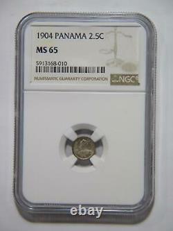 Panama 1904 2 1/2 Centesimos De Balboa Ngc Ms65 Toned Silver World Coin