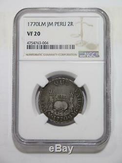 Peru 1770 LM Jm 2 Reales Pillar & Globes Ngc Vf20 Silver World Coincheap