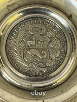 Peru 1915 Republica Peruana Lima Peru 9 Decimos Fino Un Sol Coin Silver Tray