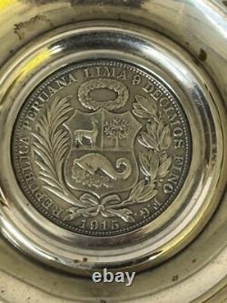 Peru 1915 Republica Peruana Lima Peru 9 Decimos Fino Un Sol Coin Silver Tray