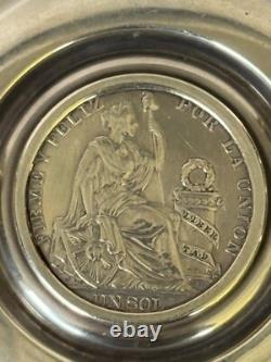 Peru 1915 Republica Peruana Lima Peru 9 Decimos Fino Un Sol Coin Silver Tray