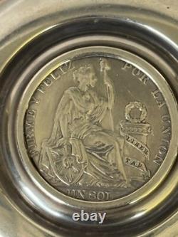 Peru 1915 Republica Peruana Lima Peru 9 Decimos Fino Un Sol Coin Silver Tray