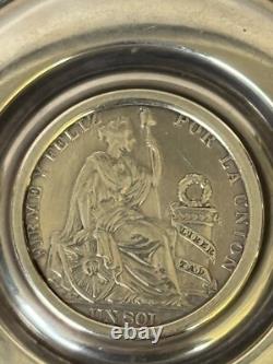 Peru 1915 Republica Peruana Lima Peru 9 Decimos Fino Un Sol Coin Silver Tray