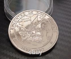 Portugal 100 Escudos Encounter of Two Worlds 1991 Silver Coin Iberoamerican
