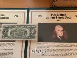 Postal Commemorative Society Tri-Fold $1 $2 & $5 Currency withStamps & Coins