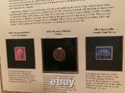 Postal Commemorative Society Tri-Fold $1 $2 & $5 Currency withStamps & Coins