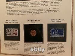 Postal Commemorative Society Tri-Fold $1 $2 & $5 Currency withStamps & Coins