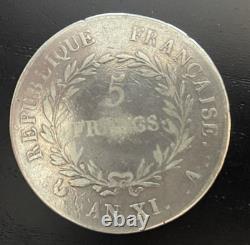 RARE -France AN XI 5 Francs Bonaparte Premier Consul Silver Coin KM#636 0.9 Fine