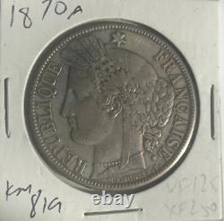Rare 1870 A France Liberty Large silver 5 Fr, Nice
