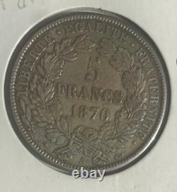 Rare 1870 A France Liberty Large silver 5 Fr, Nice