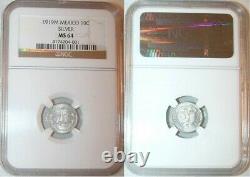 Rare 1919M Mexican 10 Centavos Silver Coin United States of Mexico NGC MS 64