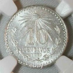 Rare 1919M Mexican 10 Centavos Silver Coin United States of Mexico NGC MS 64