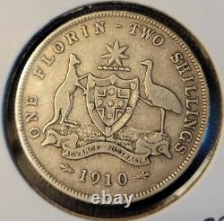 Rare Australian Silver? 1910 Australia Florin Key Date One Year Type