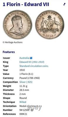 Rare Australian Silver? 1910 Australia Florin Key Date One Year Type