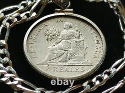 Rare Guatemala 1894 Silver Crossed Muskets coin pendant Sterling strong chain