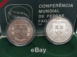 Rare Portugal 250$00 Bu & Silver Proof Coin Set/ World Fisheries Conference Fao