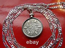 Rare Silver English Sixpence Pendant on a 28 Sterling Silver Chain