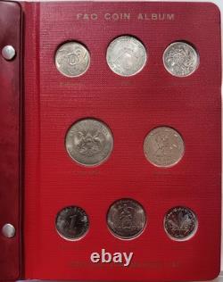 Red 1968 UN FAO Album Lot Of 45 World Coins Including Silver 5 Pages Complete
