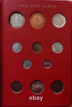 Red 1968 UN FAO Album Lot Of 45 World Coins Including Silver 5 Pages Complete