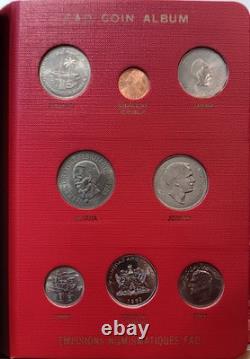 Red 1968 UN FAO Album Lot Of 45 World Coins Including Silver 5 Pages Complete