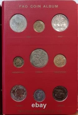 Red 1968 UN FAO Album Lot Of 45 World Coins Including Silver 5 Pages Complete