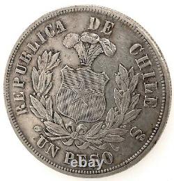 Republic Chile 1884 So (25 Gram) Un (1) Peso Silver Coin Au/ms Km#142.1. #2