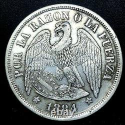 Republic Chile 1884 So (25 Gram) Un (1) Peso Silver Coin Au/ms Km#142.1. #2