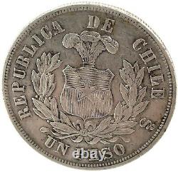 Republic Chile 1884 So (25 Gram) Un (1) Peso Silver Coin Au/ms Km#142.1. #2