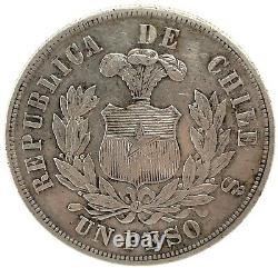 Republic Chile 1884 So (25 Gram) Un (1) Peso Silver Coin Au/ms Km#142.1. #2