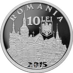 Romania 10 lei silver 31.1g 140 years peles castle in sinaia UNC proof 2015