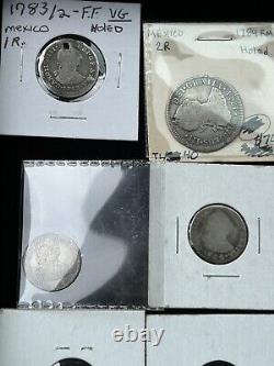 SASA Lot Of (20) 1/2-2 Silver Reales Mexico Bolivia. (9) Holed Mostly 1700s