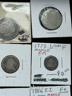 SASA Lot Of (20) 1/2-2 Silver Reales Mexico Bolivia. (9) Holed Mostly 1700s