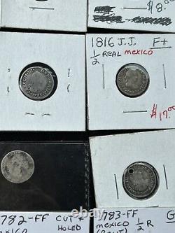 SASA Lot Of (20) 1/2-2 Silver Reales Mexico Bolivia. (9) Holed Mostly 1700s