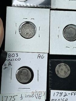 SASA Lot Of (20) 1/2-2 Silver Reales Mexico Bolivia. (9) Holed Mostly 1700s