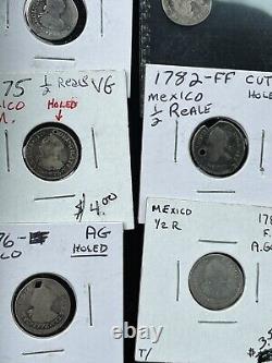 SASA Lot Of (20) 1/2-2 Silver Reales Mexico Bolivia. (9) Holed Mostly 1700s