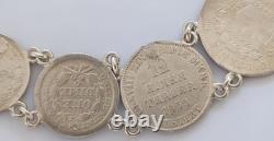 SILVER PENDANT WITH 18 RARE COINS 1820 -1882 USA, ITALY, SPAIN, weight 95 grams
