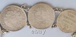 SILVER PENDANT WITH 18 RARE COINS 1820 -1882 USA, ITALY, SPAIN, weight 95 grams