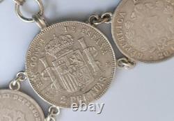 SILVER PENDANT WITH 18 RARE COINS 1820 -1882 USA, ITALY, SPAIN, weight 95 grams
