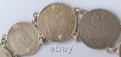SILVER PENDANT WITH 18 RARE COINS 1820 -1882 USA, ITALY, SPAIN, weight 95 grams