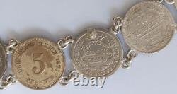 SILVER PENDANT WITH 18 RARE COINS 1820 -1882 USA, ITALY, SPAIN, weight 95 grams