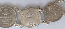 SILVER PENDANT WITH 18 RARE COINS 1820 -1882 USA, ITALY, SPAIN, weight 95 grams