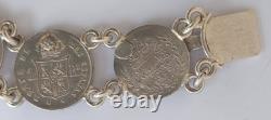 SILVER PENDANT WITH 18 RARE COINS 1820 -1882 USA, ITALY, SPAIN, weight 95 grams