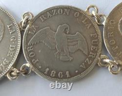 SILVER PENDANT WITH 18 RARE COINS 1820 -1882 USA, ITALY, SPAIN, weight 95 grams