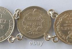 SILVER PENDANT WITH 18 RARE COINS 1820 -1882 USA, ITALY, SPAIN, weight 95 grams