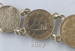 SILVER PENDANT WITH 18 RARE COINS 1820 -1882 USA, ITALY, SPAIN, weight 95 grams
