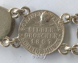 SILVER PENDANT WITH 18 RARE COINS 1820 -1882 USA, ITALY, SPAIN, weight 95 grams